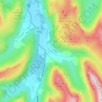Mapa topográfico Hartsop, altitude, relevo