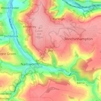 Mapa topográfico Box, altitude, relevo