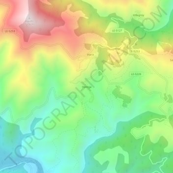 Mapa topográfico Hornija, altitude, relevo