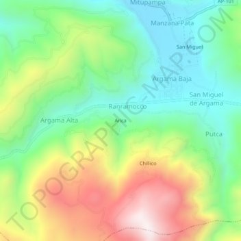 Mapa topográfico Arica, altitude, relevo