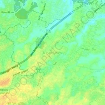 Mapa topográfico Taman Rahayu, altitude, relevo