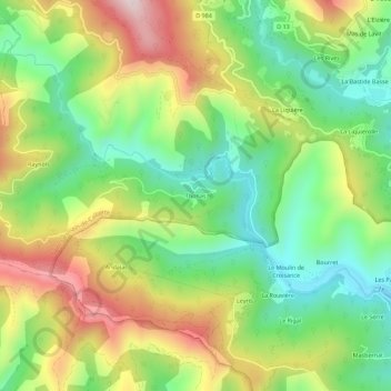 Mapa topográfico Thonas, altitude, relevo