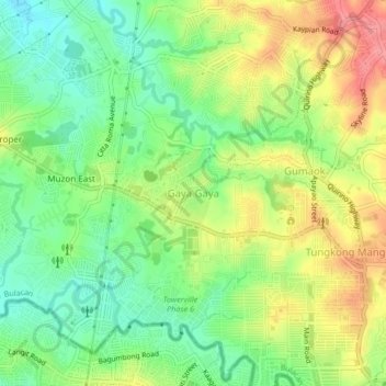 Mapa topográfico Gaya Gaya, altitude, relevo