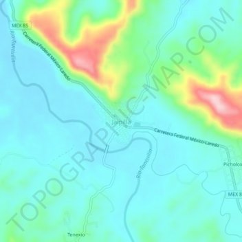 Mapa topográfico Jalpilla, altitude, relevo