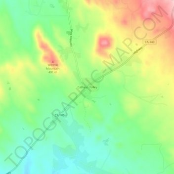 Mapa topográfico Catheys Valley, altitude, relevo
