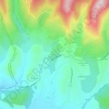 Mapa topográfico Pigrannier, altitude, relevo