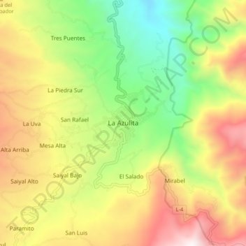 Mapa topográfico La Azulita, altitude, relevo