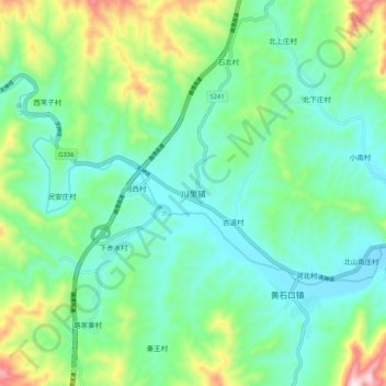 Mapa topográfico 川里镇, altitude, relevo