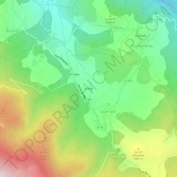 Mapa topográfico Le Mas, altitude, relevo