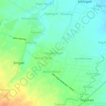 Mapa topográfico Cenggerengan, altitude, relevo