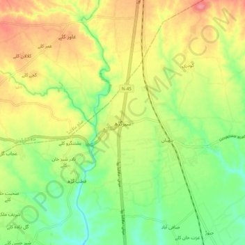 Mapa topográfico Shergarh, altitude, relevo