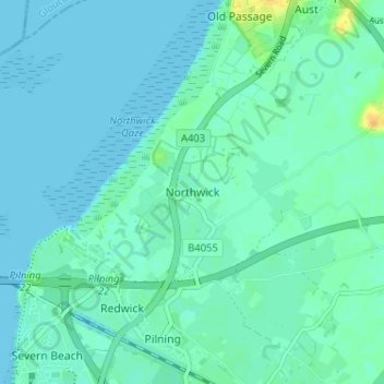 Mapa topográfico Northwick, altitude, relevo