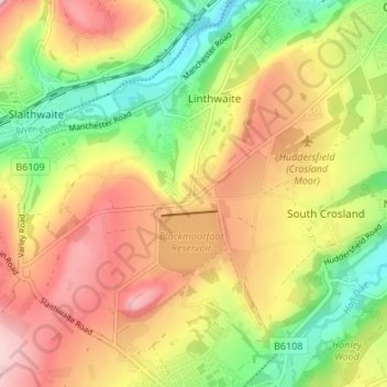 Mapa topográfico Blackmoorfoot, altitude, relevo