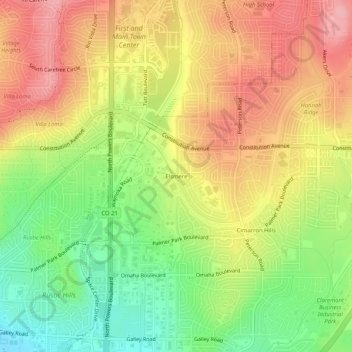 Mapa topográfico Elsmere, altitude, relevo