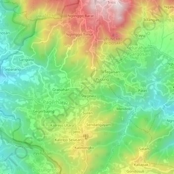 Mapa topográfico Plono, altitude, relevo