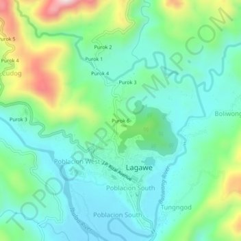 Mapa topográfico Purok 6, altitude, relevo