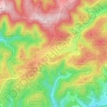 Mapa topográfico Weuspert, altitude, relevo