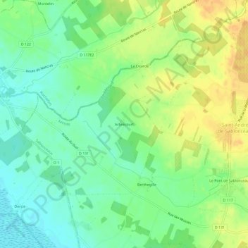 Mapa topográfico Arbrecourt, altitude, relevo