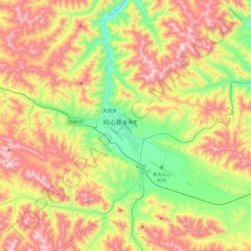 Mapa topográfico 果洛州, altitude, relevo