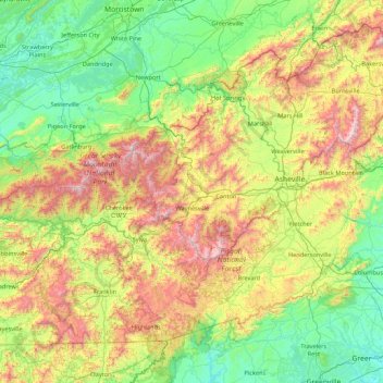 Mapa topográfico Haywood, altitude, relevo