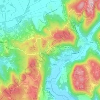 Mapa topográfico Grancona, altitude, relevo