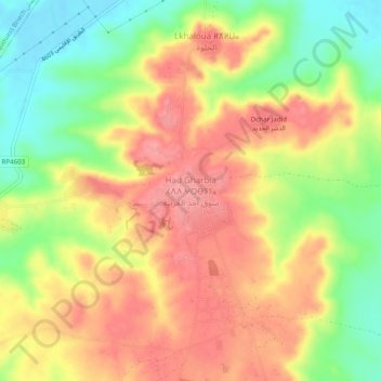 Mapa topográfico Had Gharbia, altitude, relevo