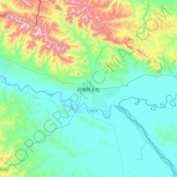 Mapa topográfico 玛曲县, altitude, relevo