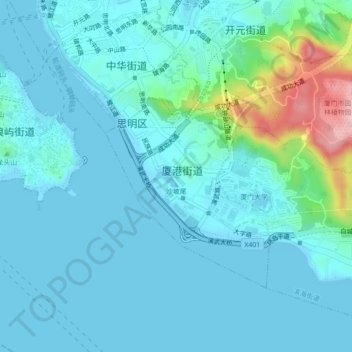 Mapa topográfico 沙坡尾, altitude, relevo