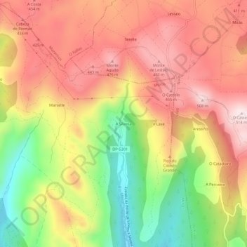 Mapa topográfico A Silvosa, altitude, relevo