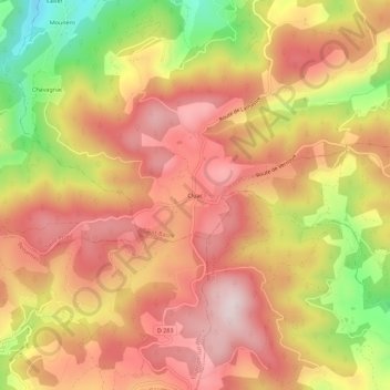 Mapa topográfico Cluac, altitude, relevo