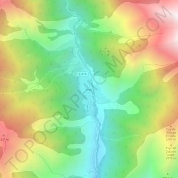 Mapa topográfico Àreu, altitude, relevo