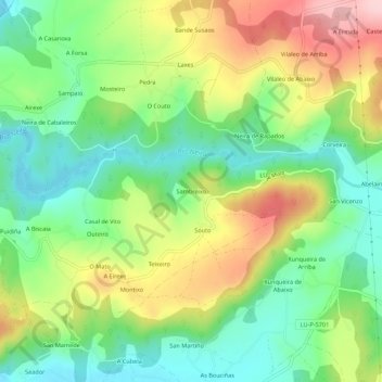 Mapa topográfico Sambreixo, altitude, relevo