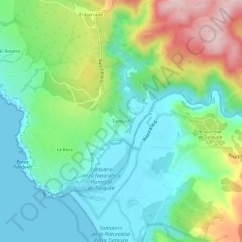 Mapa topográfico Tunquén, altitude, relevo