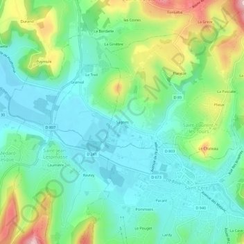 Mapa topográfico Sagnes, altitude, relevo