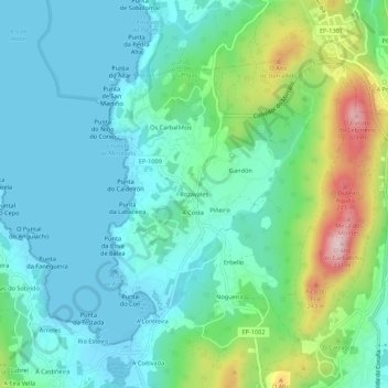 Mapa topográfico Rozavales, altitude, relevo
