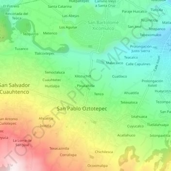 Mapa topográfico Pixucaltitla, altitude, relevo