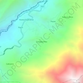 Mapa topográfico Cochapamba, altitude, relevo