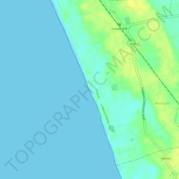 Mapa topográfico Arossim Beach, altitude, relevo