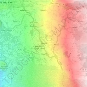 Mapa topográfico Tendiña, altitude, relevo