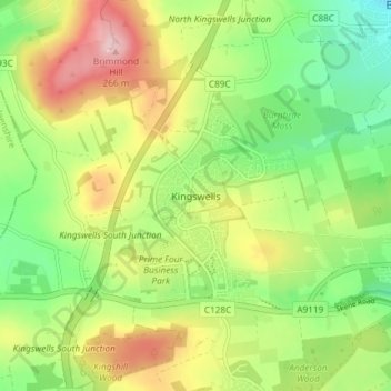 Mapa topográfico Kingswells, altitude, relevo
