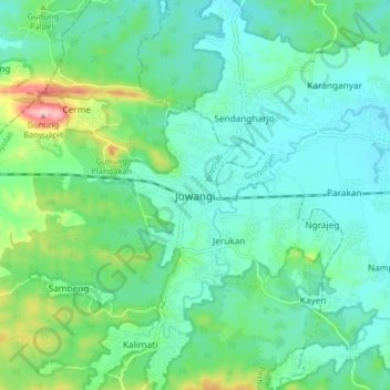 Mapa topográfico Juwangi, altitude, relevo