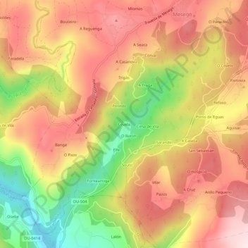 Mapa topográfico Covela, altitude, relevo