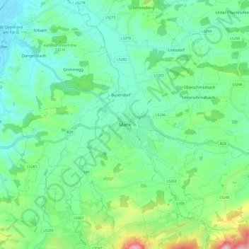 Mapa topográfico Mank, altitude, relevo