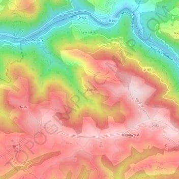 Mapa topográfico La Contie, altitude, relevo