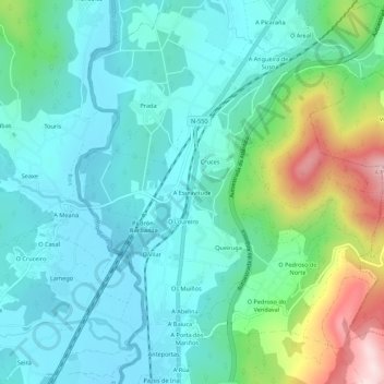 Mapa topográfico A Escravitude, altitude, relevo
