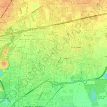 Mapa topográfico Moncucco, altitude, relevo