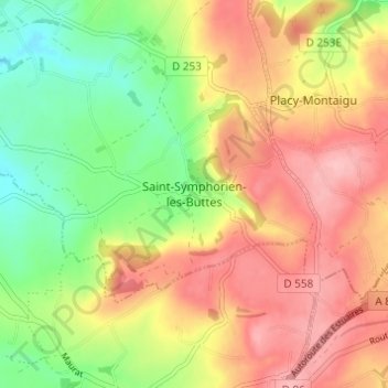 Mapa topográfico Saint-Symphorien-les-Buttes, altitude, relevo