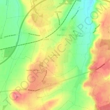 Mapa topográfico Les Varennes, altitude, relevo