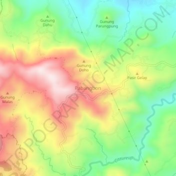 Mapa topográfico Pabangbon, altitude, relevo