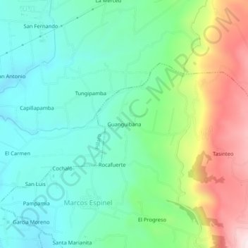 Mapa topográfico Guanguibana, altitude, relevo